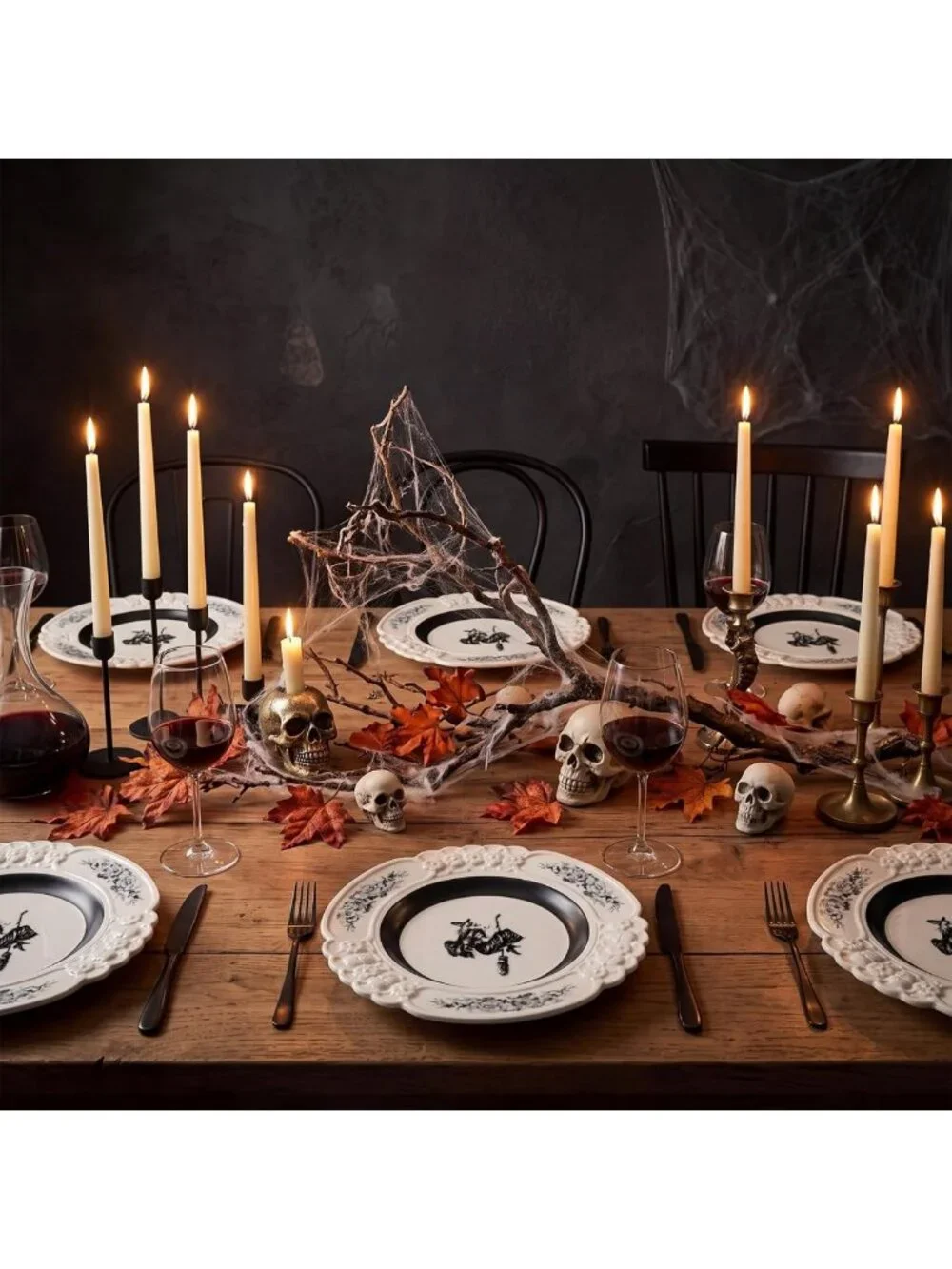 Vintage Halloween Witch Ceramic Plates Set of 4, 8.74 Inch Decorative Dish
